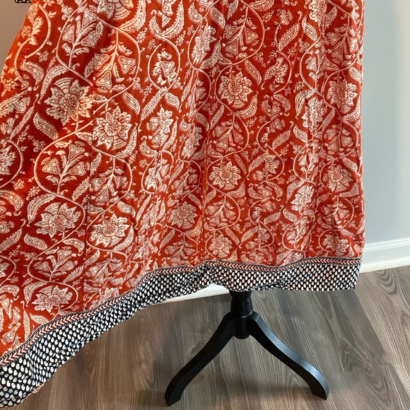 Saachi 3/4 Sleeve Burnt Orange Floral Indian Boho Dress Women’s size Large - Picture 2 of 9